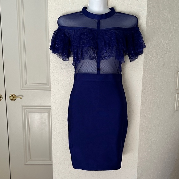 WOW couture Dresses & Skirts - WOW Couture Navy Blue Lace Dress